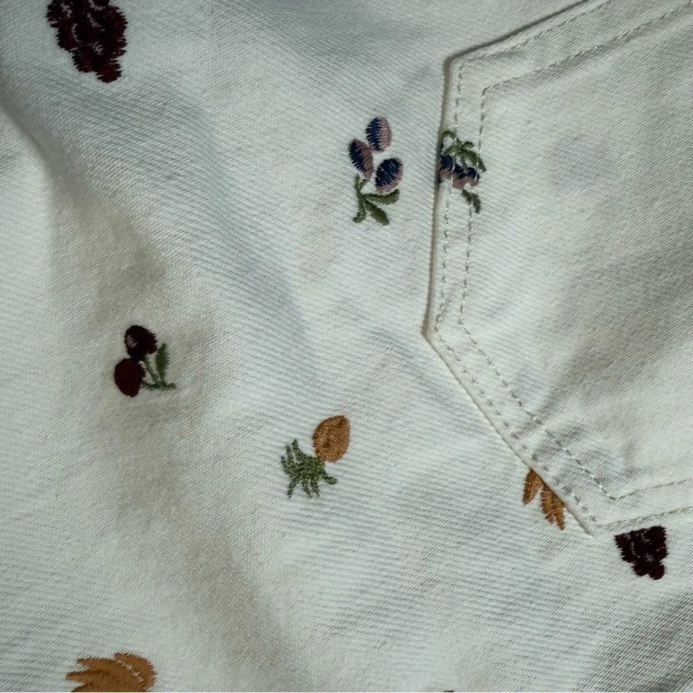 Fruit embroidered jeans high rise straight cottagecore Reformation size 23 white